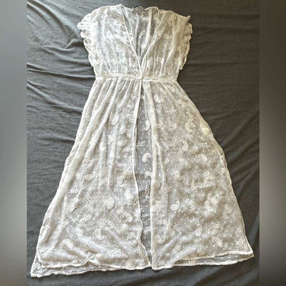 Zara smocked waist sheer duster - size Large
